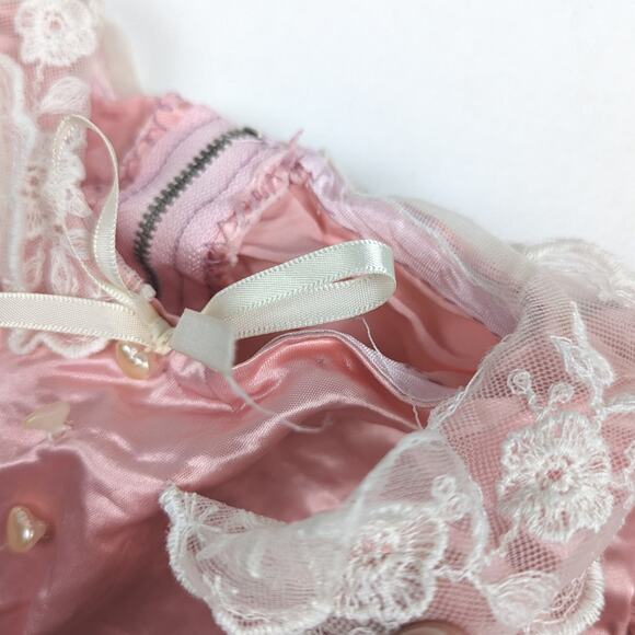 Vtg Antique Dress Girls SZ 4T Satin Pink Drop Waist Retro Handmade - Picture 3 of 4
